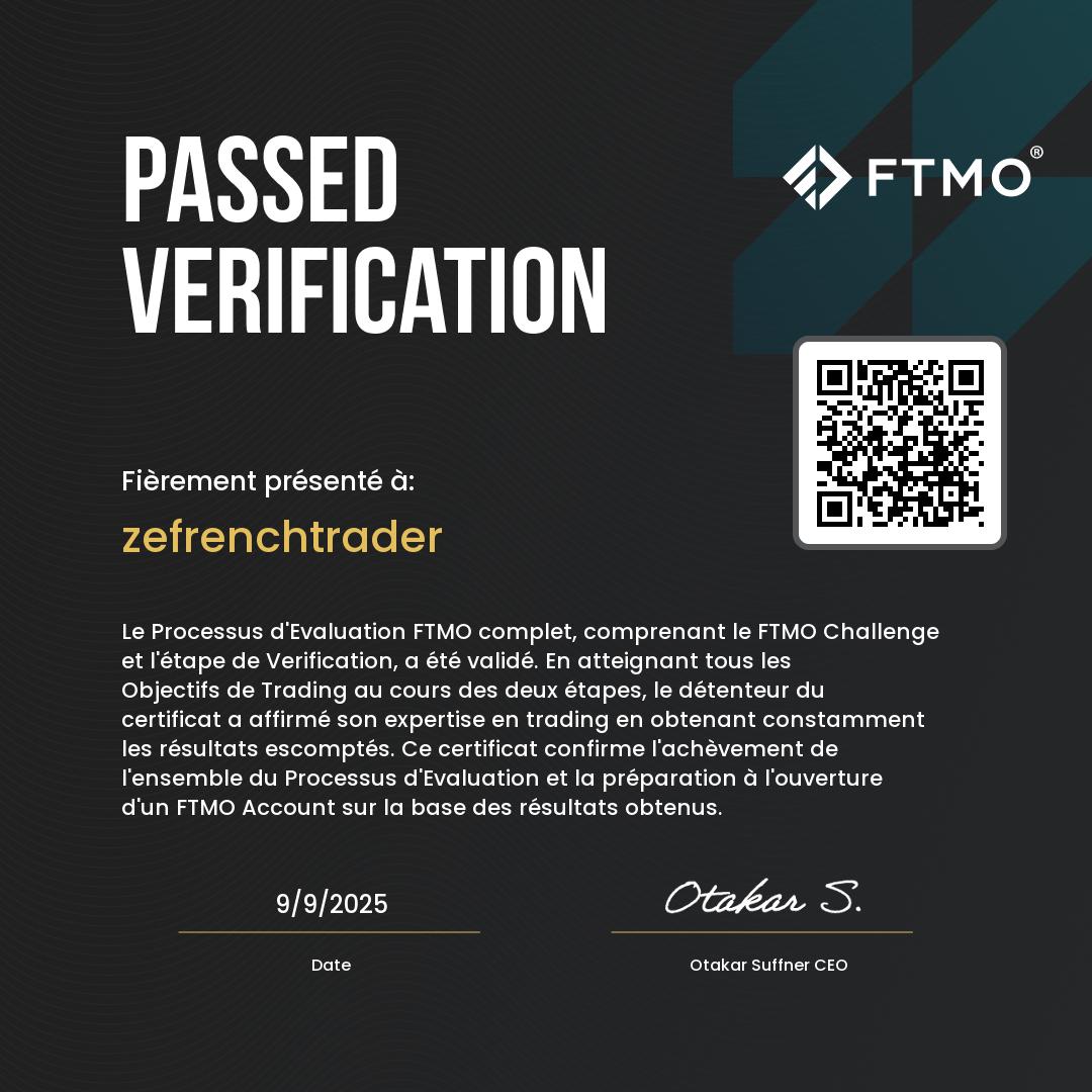 certificat FTMO passed verification